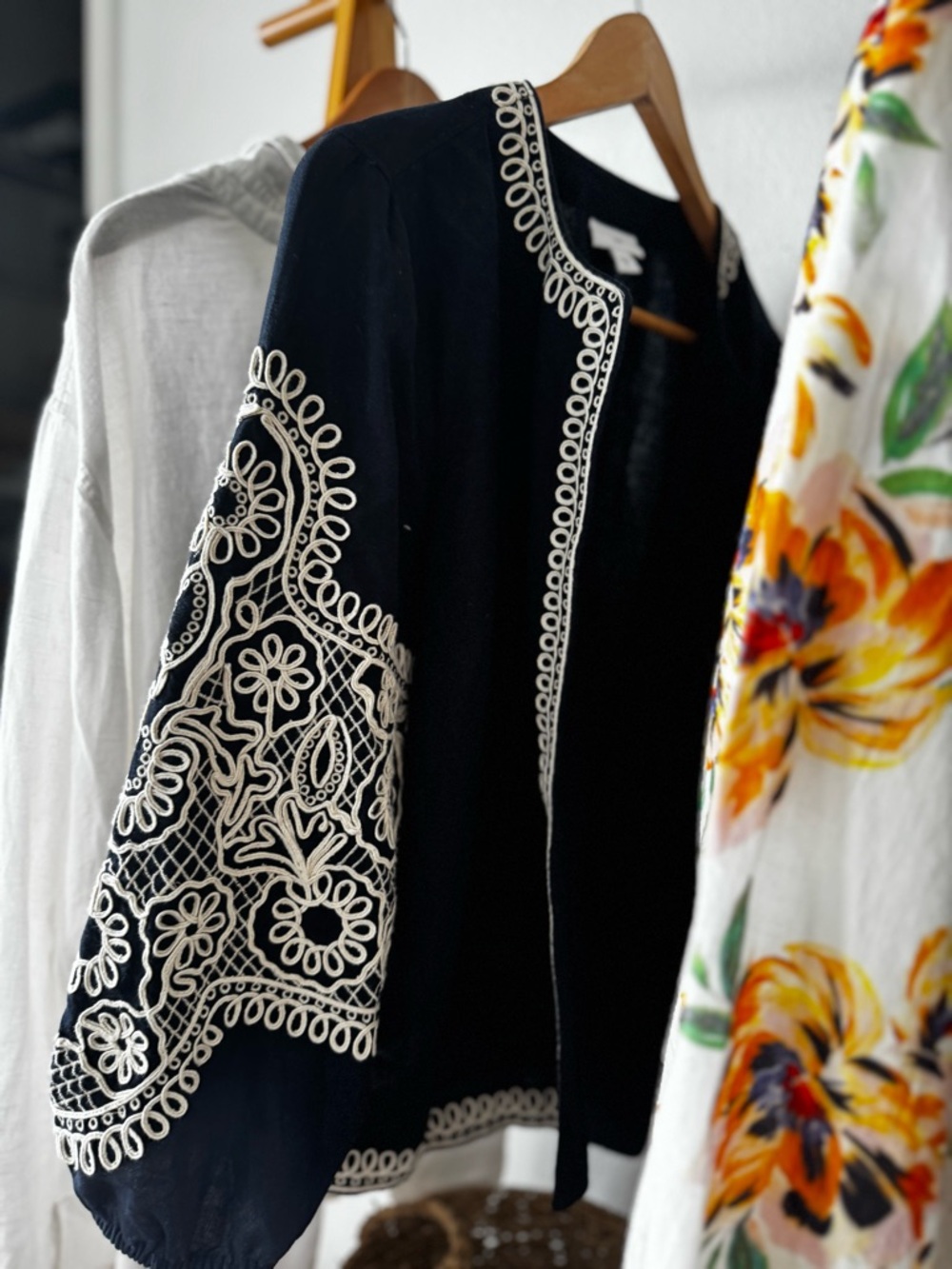 Jay Jill deep blue  linen Embroidered Open Front Jacket